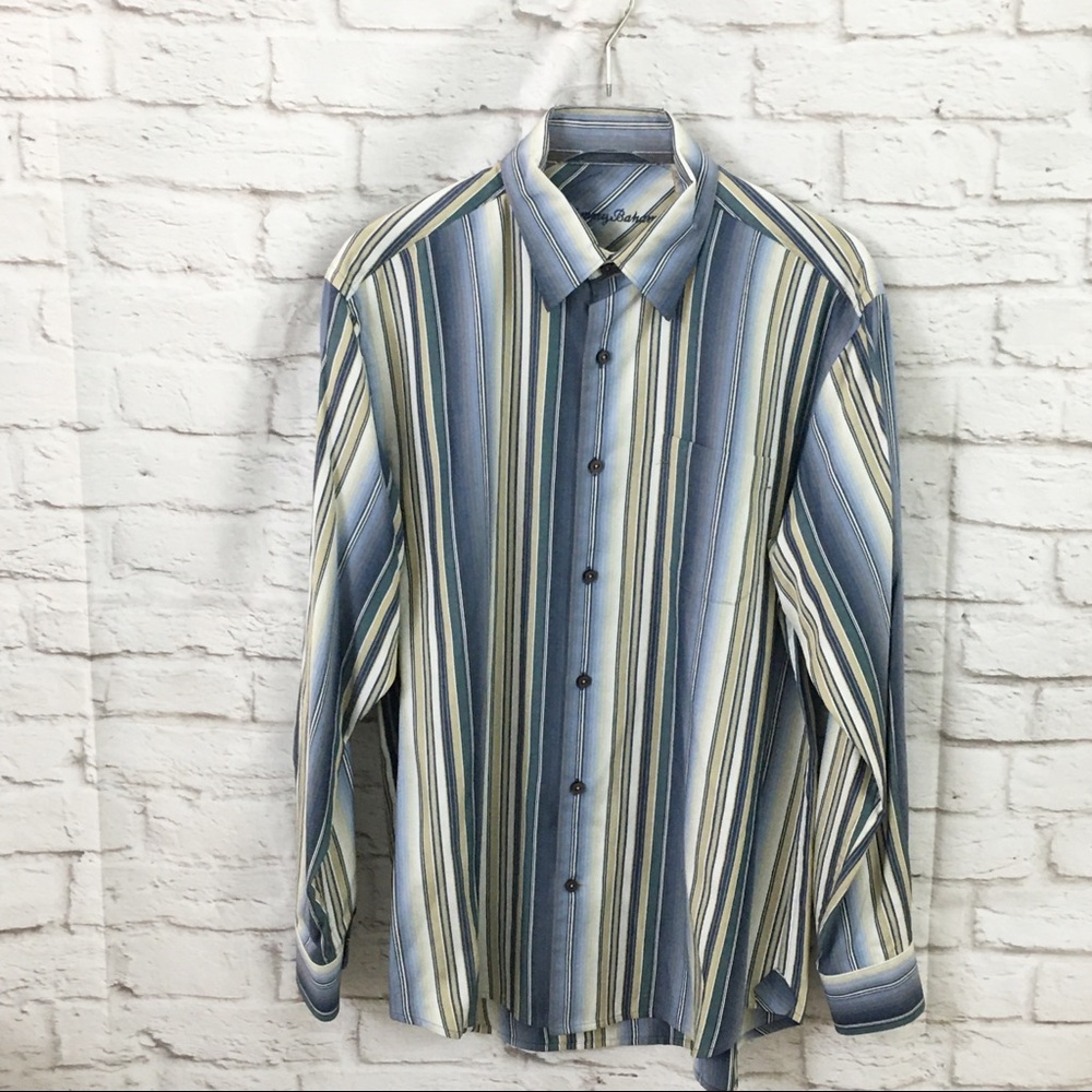Tommy Bahama Stripe button up shirt M Medium blue